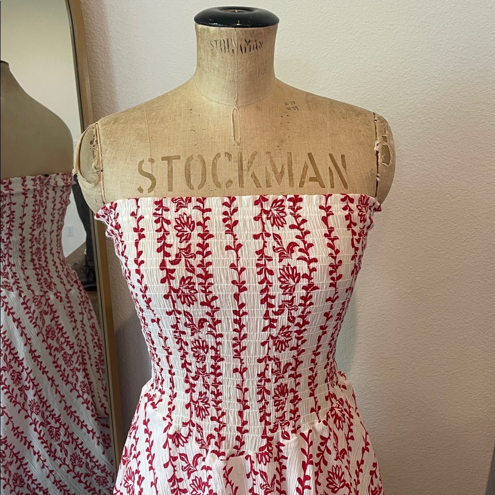 Red and White Strapless Dress